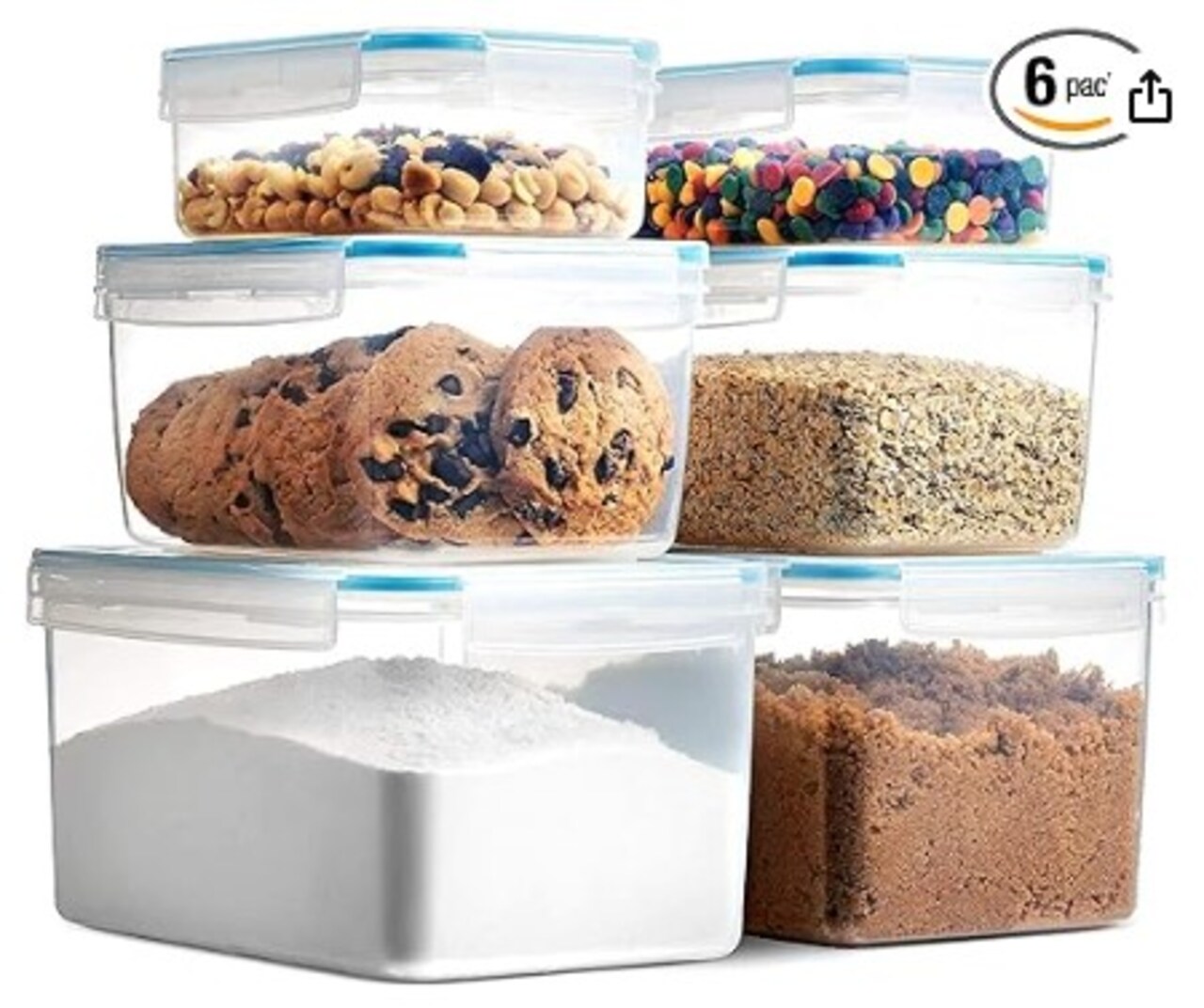 Airtight Food Storage Containers with Lids by Biokips | Set of 6 Kitchen Pantry Organisation and Storage Containers | BPA-free Sugar, Flour, and Dry Food Containers